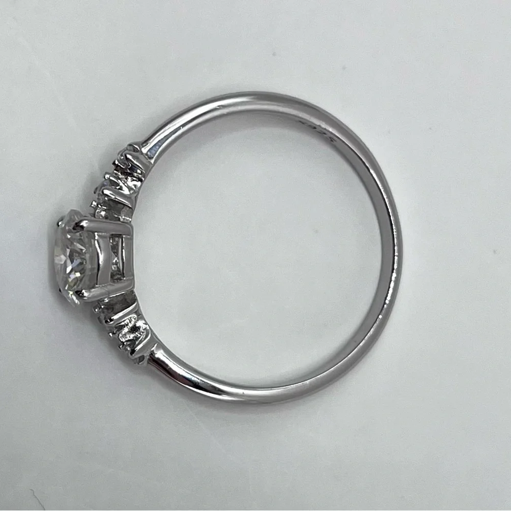 Moissanite Round Brilliant Sterling Silver Ring - Picture 5 of 6